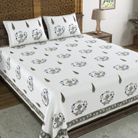 BLOCKS OF INDIA Hand Block Printed Cotton Super King Size Bedsheet(270 x 270) (Color 15)