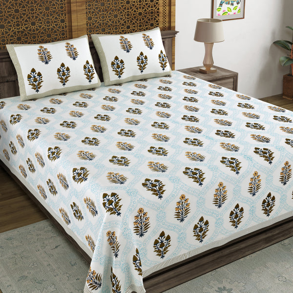 BLOCKS OF INDIA Hand Block Printed Cotton Super King Size Bedsheet(270 x 270) (Color 1)