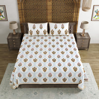 BLOCKS OF INDIA Hand Block Printed Cotton Super King Size Bedsheet(270 x 270) (Color 3)