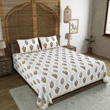 BLOCKS OF INDIA Hand Block Printed Cotton Super King Size Bedsheet(270 x 270) (Color 3)