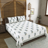 BLOCKS OF INDIA Hand Block Printed Cotton Super King Size Bedsheet(270 x 270) (Color 4)