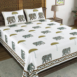 BLOCKS OF INDIA Hand Block Printed Cotton Super King Size Bedsheet(270 x 270) (Color 7)