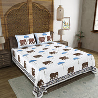 BLOCKS OF INDIA Hand Block Printed Cotton Super King Size Bedsheet(270 x 270) (Color 8)