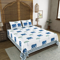 BLOCKS OF INDIA Hand Block Printed Cotton Super King Size Bedsheet(270 x 270) (Color 9)