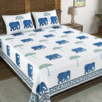 BLOCKS OF INDIA Hand Block Printed Cotton Super King Size Bedsheet(270 x 270) (Color 9)