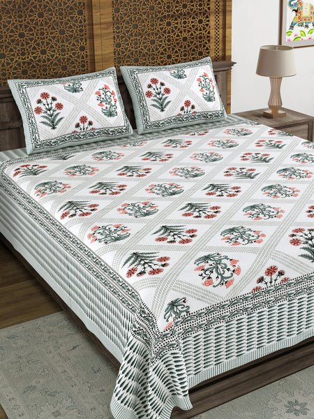 BLOCKS OF INDIA Sanganeri Print Cotton Viscose Economy King Size Bedsheet (225 X 270 CM) DOB_BED_AURA_1