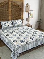 BLOCKS OF INDIA Sanganeri Print Cotton Viscose Economy King Size Bedsheet (225 X 270 CM)  DOB_BED_AURA_2