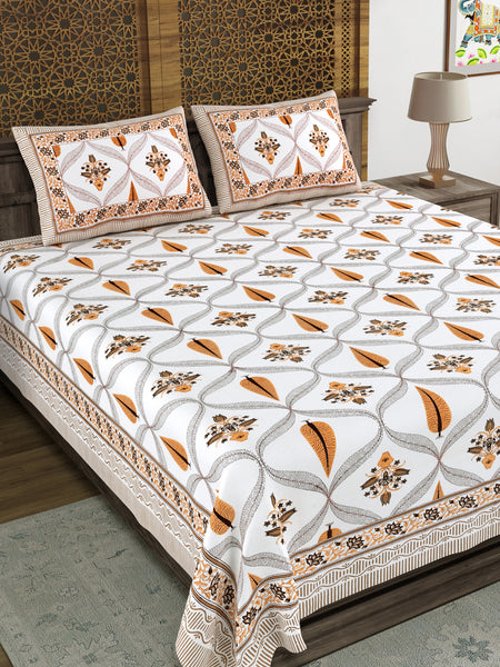 BLOCKS OF INDIA Sanganeri Print Cotton Viscose Economy King Size Bedsheet (225 X 270 CM)  DOB_BED_AURA_3