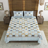 BLOCKS OF INDIA Sanganeri Print Cotton Viscose Economy King Size Bedsheet (225 X 270 CM) DOB_BED_AURA_BOX_BLUE