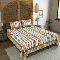 BLOCKS OF INDIA Sanganeri Print Cotton Viscose Economy King Size Bedsheet (225 X 270 CM) DOB_BED_AURA_IKAT_BROWN