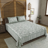BLOCKS OF INDIA Sanganeri Print Cotton Viscose Economy King Size Bedsheet (225 X 270 CM) DOB_BED_AURA_JAAL_GREY