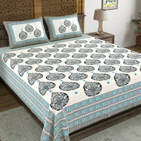 BLOCKS OF INDIA Sanganeri Print Cotton Viscose Economy King Size Bedsheet (225 X 270 CM) DOB_BED_AURA_PAAN_TURQUOISE