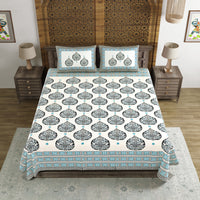 BLOCKS OF INDIA Sanganeri Print Cotton Viscose Economy King Size Bedsheet (225 X 270 CM) DOB_BED_AURA_PAAN_TURQUOISE