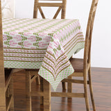 Pure Cotton Table Cloth Rajasthani Hand Block Printed (PINK LEAF)