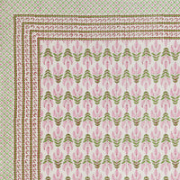 Pure Cotton Table Cloth Rajasthani Hand Block Printed (PINK LEAF)