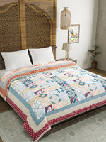 BLOCKS OF INDIA Hand Block Printed Cotton King Size Quilt (Orange Chokdi)