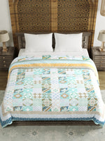 BLOCKS OF INDIA Hand Block Printed Cotton King Size Quilt (Blue Chokdi)