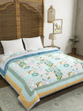 BLOCKS OF INDIA Hand Block Printed Cotton King Size Quilt (Blue Chokdi)