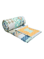 BLOCKS OF INDIA Hand Block Printed Cotton King Size Quilt (Blue Chokdi)