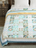 BLOCKS OF INDIA Hand Block Printed Cotton King Size Quilt (Blue Chokdi)