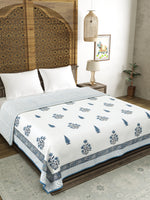 BLOCKS OF INDIA Hand Block Printed 100% Cotton Dohar King Size Reversible (Blue Grey Paisley)