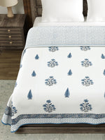 BLOCKS OF INDIA Hand Block Printed 100% Cotton Dohar King Size Reversible (Blue Grey Paisley)