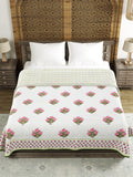 BLOCKS OF INDIA Hand Block Printed 100% Cotton Dohar King Size Reversible (Green Motifs)