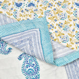 Cotton Single Size Quilt Hand Block Print for Light Winters (150x225 cm) (Blue Jaal)