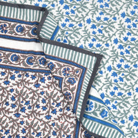 BLOCKS OF INDIA Hand Block Printed Cotton Summer Single Size Reversible Printed Malmal Dohar Blue Grey Jaal