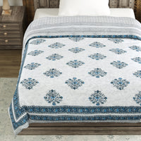 Cotton Single Size Quilt Hand Block Print for Light Winters (150x225 cm) (Blue Grey Buta)