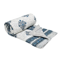 Cotton Single Size Quilt Hand Block Print for Light Winters (150x225 cm) (Blue Grey Buta)