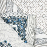 Cotton Single Size Quilt Hand Block Print for Light Winters (150x225 cm) (Blue Grey Buta)