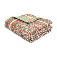 Cotton Single Size Quilt Hand Block Print for Light Winters (150x225 cm) (Red Green Jaal)