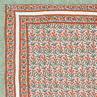 Cotton Single Size Quilt Hand Block Print for Light Winters (150x225 cm) (Red Green Jaal)