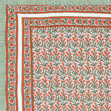 Cotton Single Size Quilt Hand Block Print for Light Winters (150x225 cm) (Red Green Jaal)