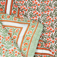 Cotton Single Size Quilt Hand Block Print for Light Winters (150x225 cm) (Red Green Jaal)