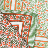 Cotton Single Size Quilt Hand Block Print for Light Winters (150x225 cm) (Red Green Jaal)