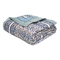 Cotton Single Size Quilt Hand Block Print for Light Winters (150x225 cm) (Blue Grey Jaal)