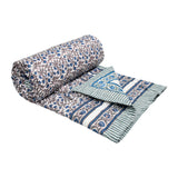 Cotton Single Size Quilt Hand Block Print for Light Winters (150x225 cm) (Blue Grey Jaal)