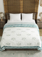 BLOCKS OF INDIA Hand Block Printed Cotton King Size Quilt (Green tree)