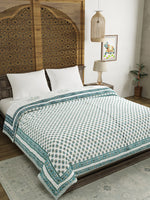 BLOCKS OF INDIA Hand Block Printed Cotton King Size Quilt (Green tree)