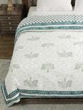 BLOCKS OF INDIA Hand Block Printed Cotton King Size Quilt (Green tree)