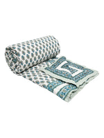 BLOCKS OF INDIA Hand Block Printed Cotton King Size Quilt (Green tree)