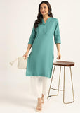 BLOCKS OF INDIA Cotton Hand Solid Long Kurti for Women Solid Green