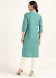 BLOCKS OF INDIA Cotton Hand Solid Long Kurti for Women Solid Green