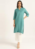 BLOCKS OF INDIA Cotton Hand Solid Long Kurti for Women Solid Green