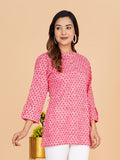 BLOCKS OF INDIA Cotton Hand Printed Short Kurti for Women Short pink rectangle