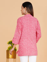BLOCKS OF INDIA Cotton Hand Printed Short Kurti for Women Short pink rectangle