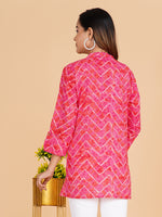 BLOCKS OF INDIA Cotton Hand Printed Short Kurti for Women Short Pink Lehariya