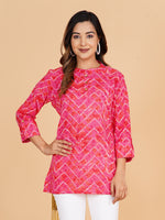 BLOCKS OF INDIA Cotton Hand Printed Short Kurti for Women Short Pink Lehariya